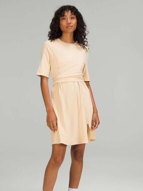 Lululemon Wrap-Front T-Shirt Dress Double Layer Pima Cotton Yellow SZ 6 NWT
